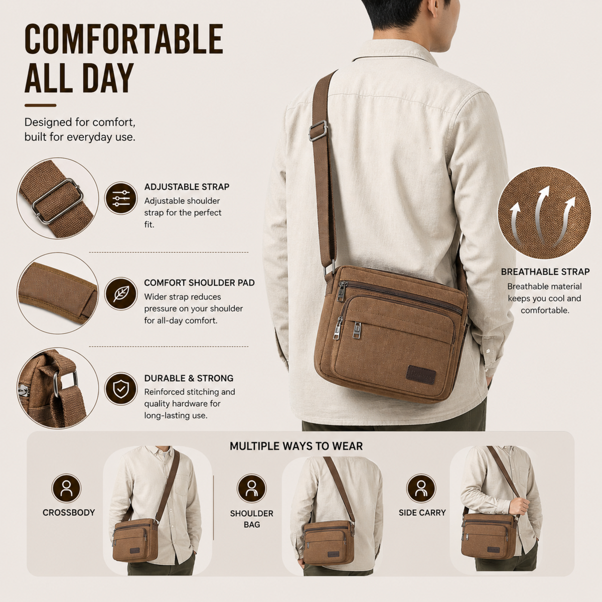 Thrives Outdoor | Canvas Crossbody Messenger Bag 5