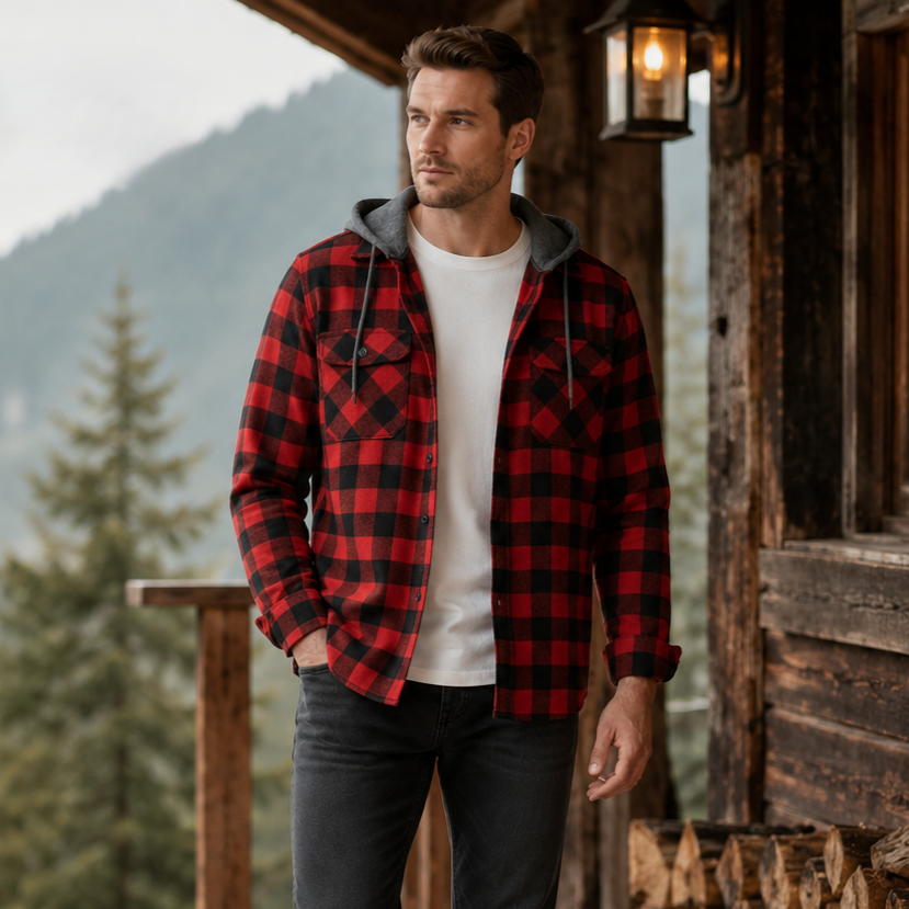 Thrives Outdoor | Long Sleeve Hooded Flannel Shirt 1