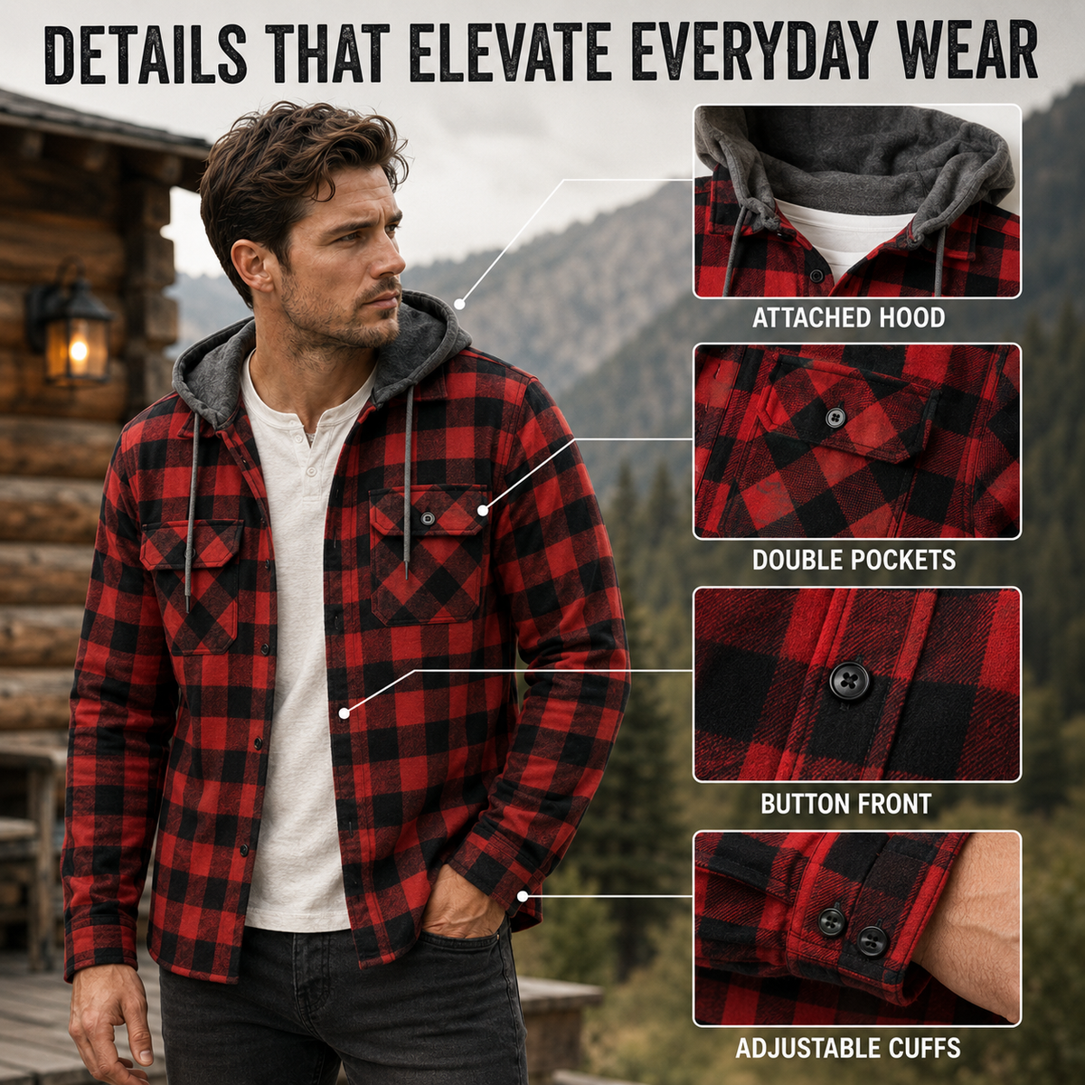 Thrives Outdoor | Long Sleeve Hooded Flannel Shirt 3