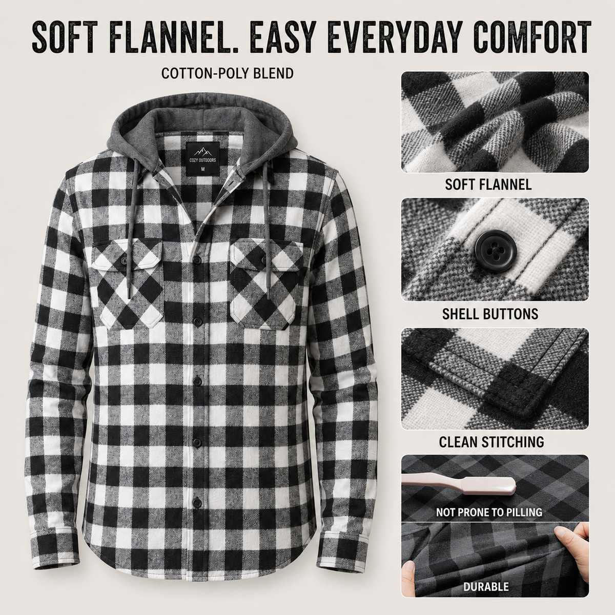 Thrives Outdoor | Long Sleeve Hooded Flannel Shirt 4