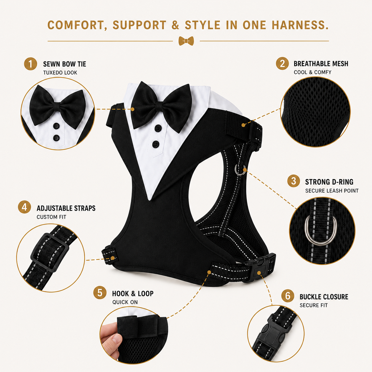 Thrives Outdoor | Pawxedo Adjustable Bow Tie Vest Harness 4