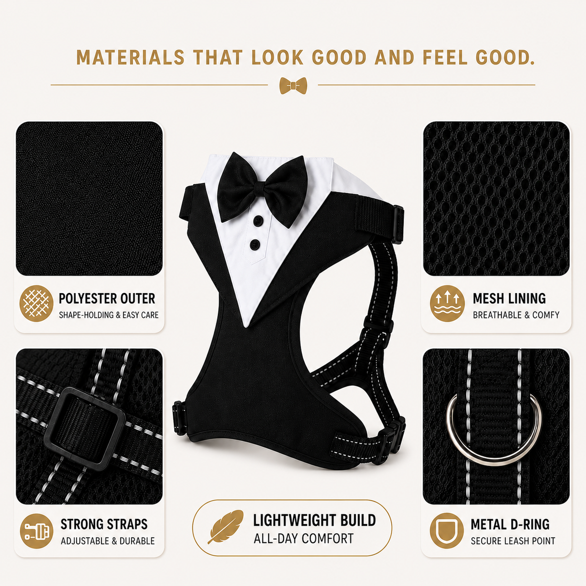 Thrives Outdoor | Pawxedo Adjustable Bow Tie Vest Harness 5
