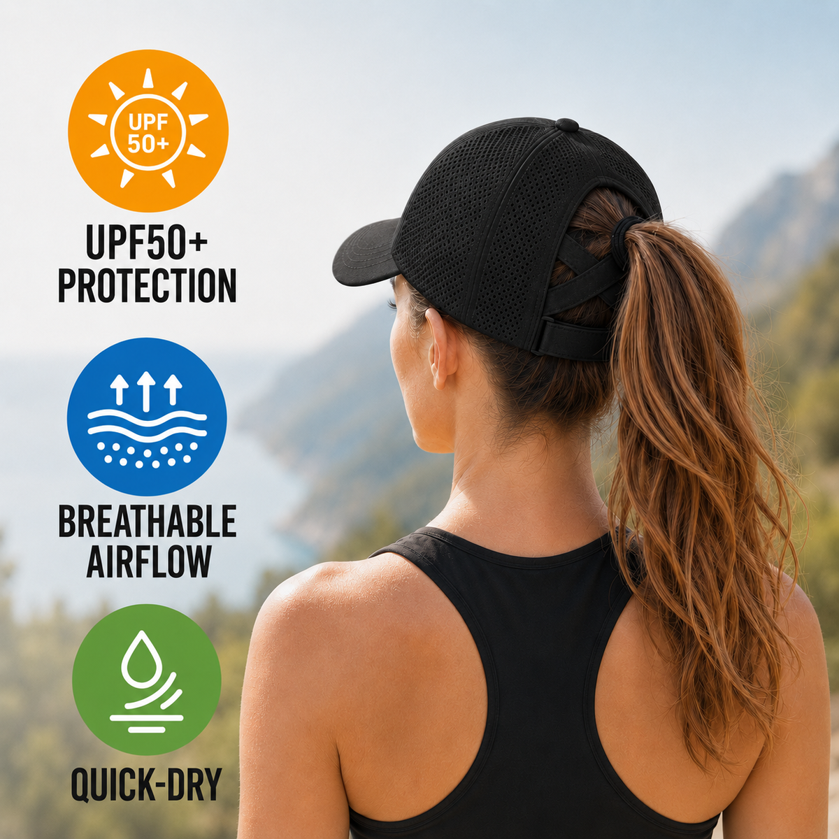 Thrives Outdoor | Ponytaila Crossback Ponytail Sports Cap 2