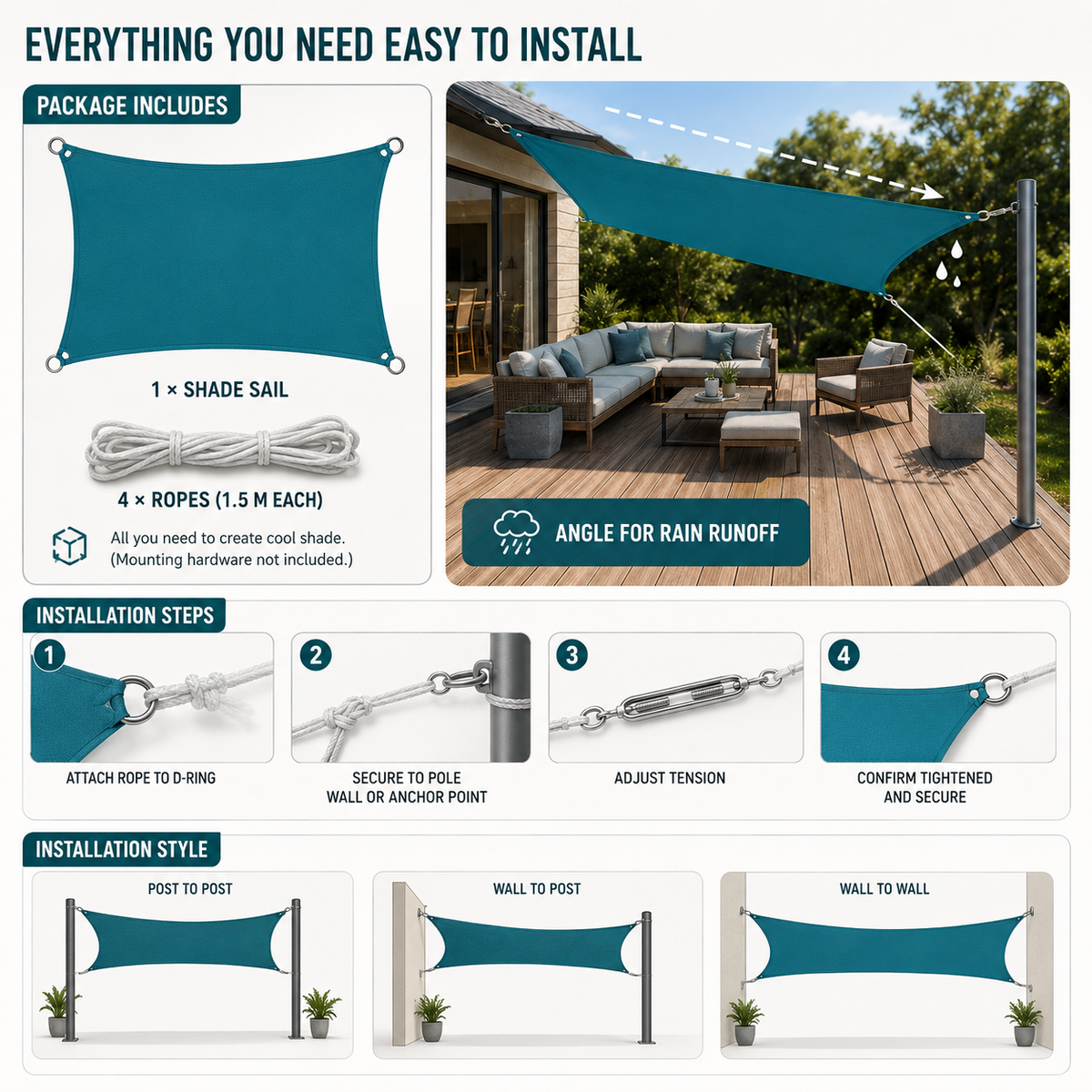 Thrives Outdoor | Sunvora Waterproof Outdoor Shade Sail 5