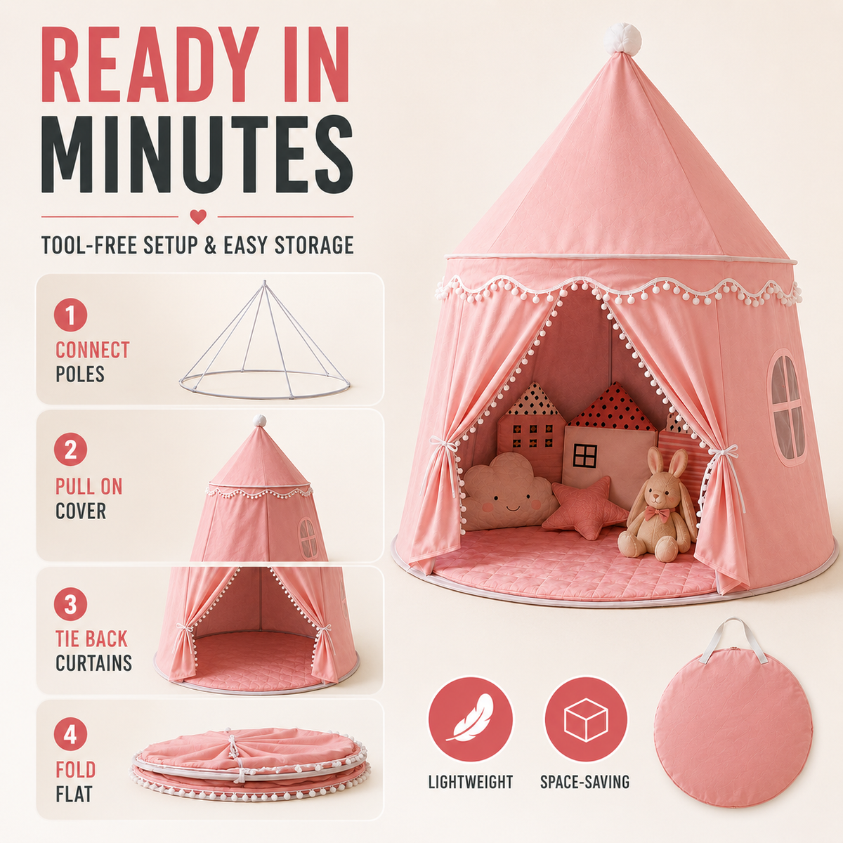 Thrives Outdoor | Tentrise Large Foldable Play Teepee 6