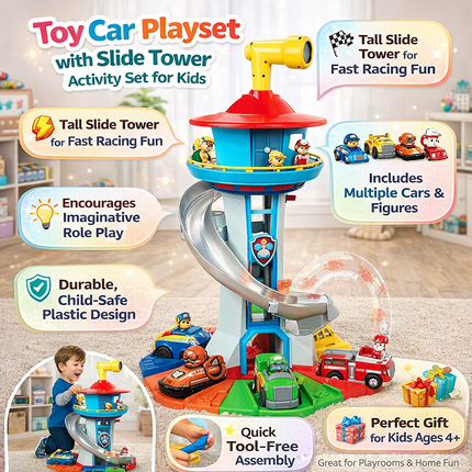 Toy Car Playset Kids Slide Tower Activity Set 3