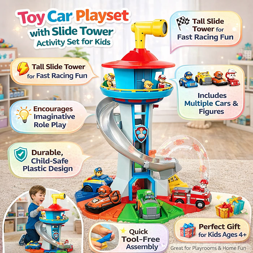 Toy Car Playset Kids Slide Tower Activity Set 3