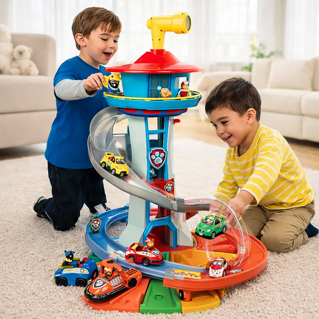 Toy Car Playset Slide Tower Racing Track Set 0