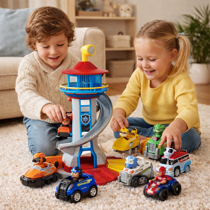 Toy Car Playset Slide Tower Racing Track Set 4