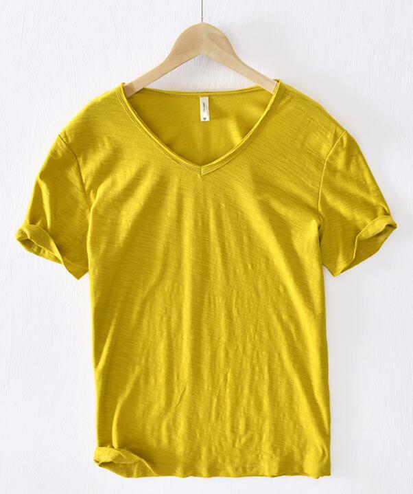 Men's V-Neck T-Shirt – Linen Cotton Blend with a Breathable Slim Fit