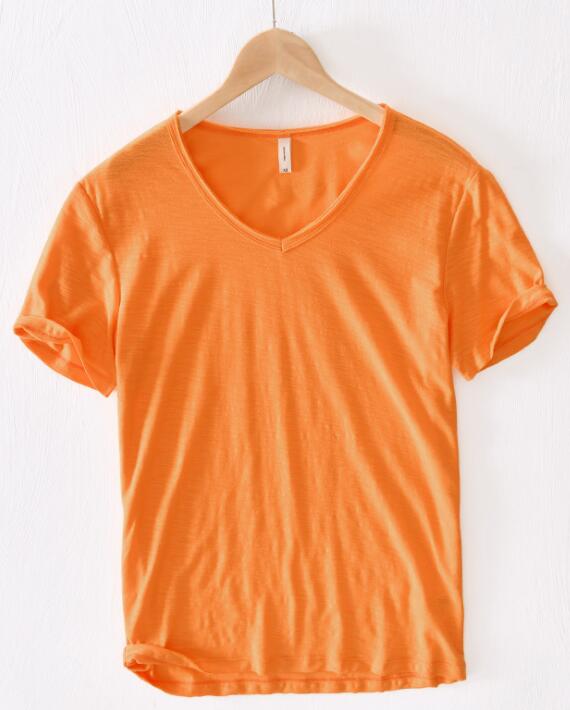 Men's V-Neck T-Shirt – Linen Cotton Blend with a Breathable Slim Fit