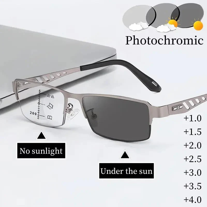 Ultra-light Multifocal Self-Tinting Reading Glasses with Blue Light Filter 0