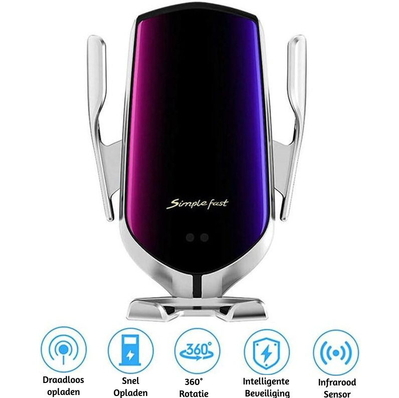 Support de téléphone de voiture sans fil – Serrage automatique avec charge Qi et support réglable à 360°