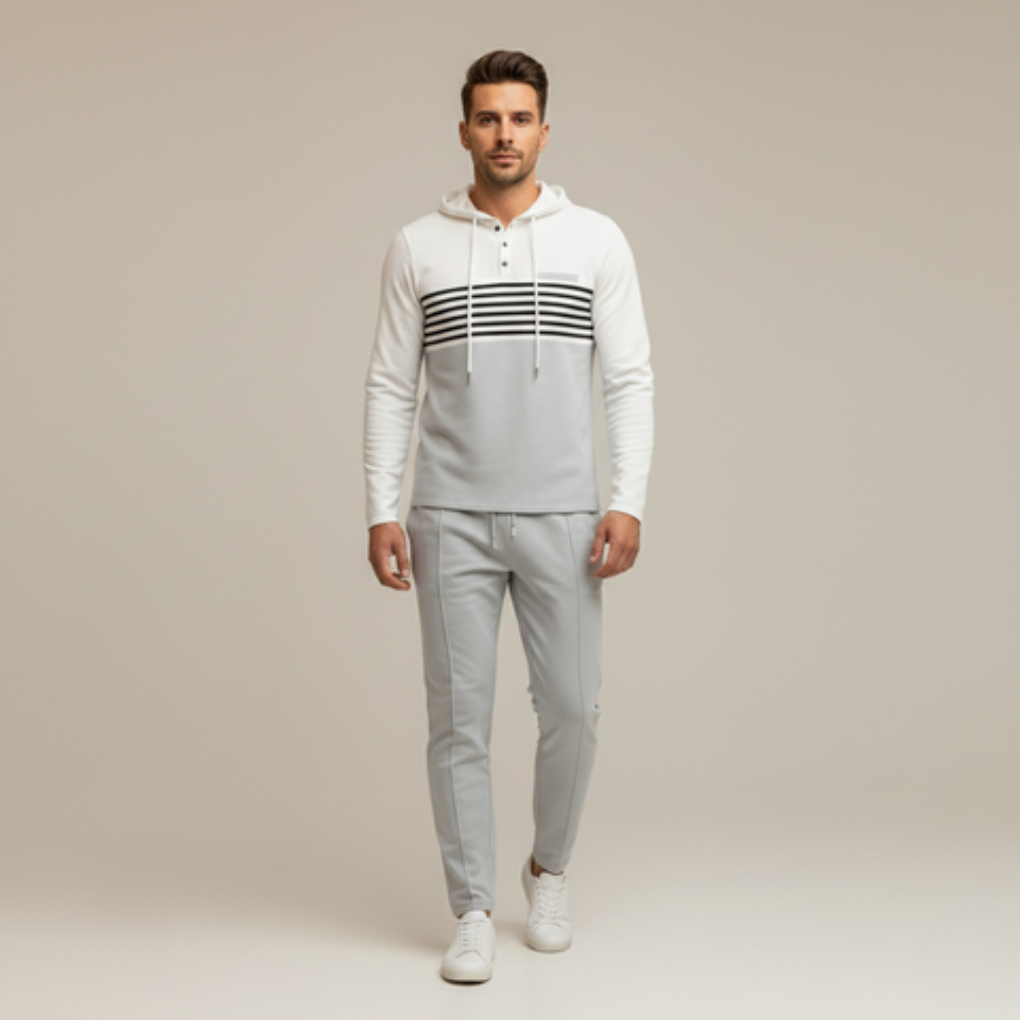 Men’s Color Block Tracksuit | 2-Piece Hoodie & Drawstring Jogger Set