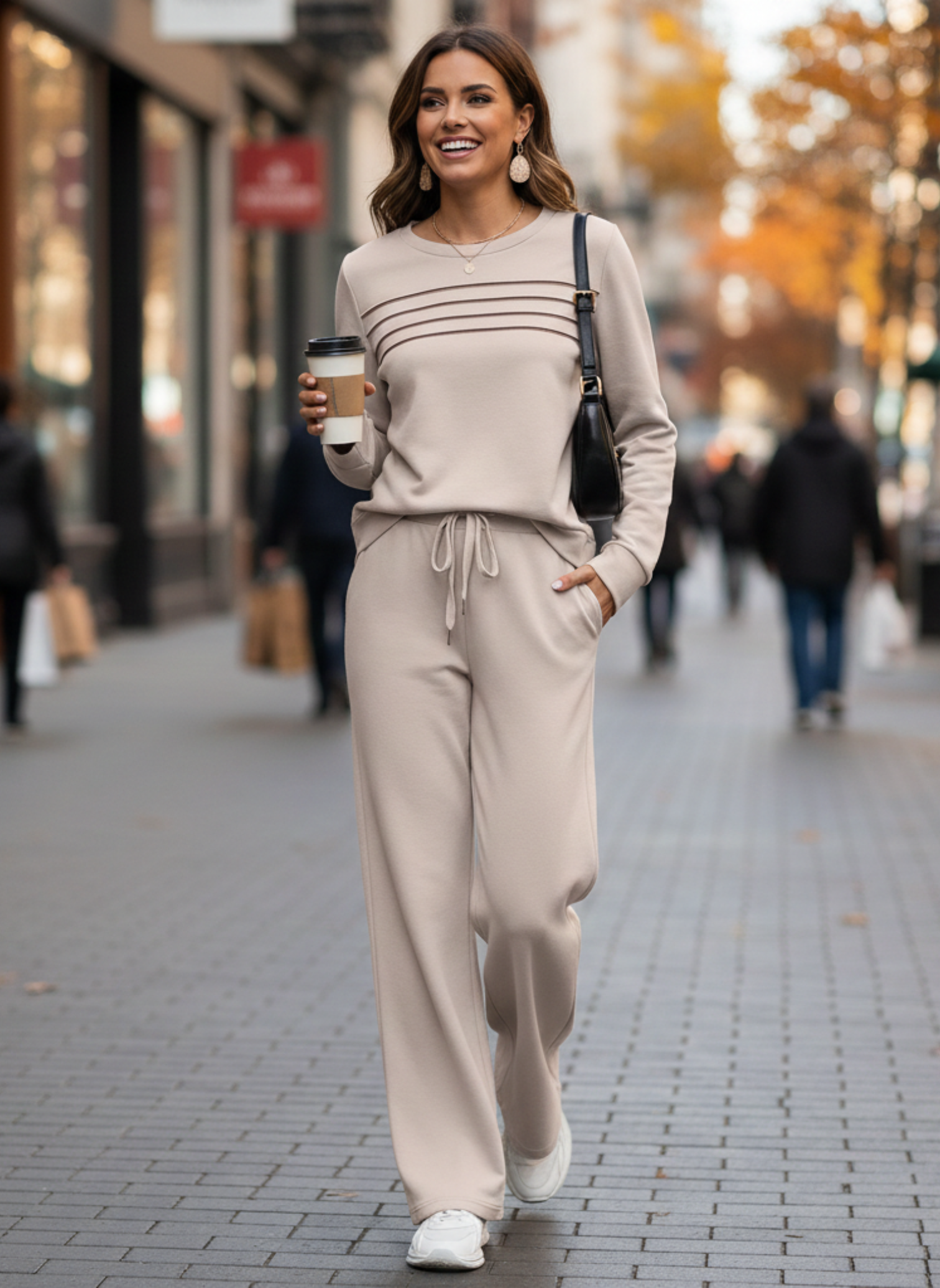 Tenue confortable pour femmes | Ensemble 2 pièces avec haut col rond et pantalon doux