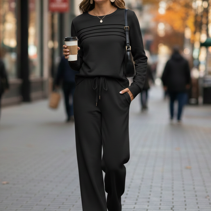Women’s Comfort Lounge Outfit | 2-Piece Crewneck Top with Soft Pants