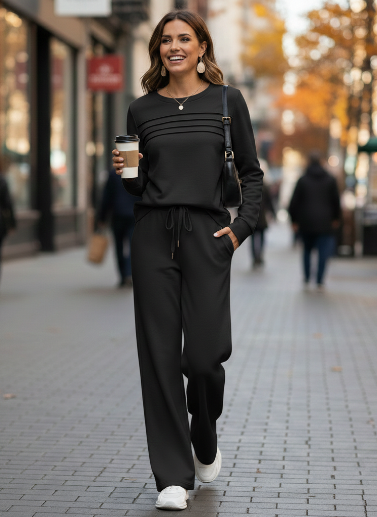 Tenue confortable pour femmes | Ensemble 2 pièces avec haut col rond et pantalon doux