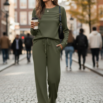 Women’s Comfort Lounge Outfit | 2-Piece Crewneck Top with Soft Pants