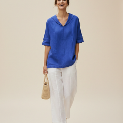 Women’s Airy Linen V-Neck Shirt | Short Sleeve Casual Summer Top