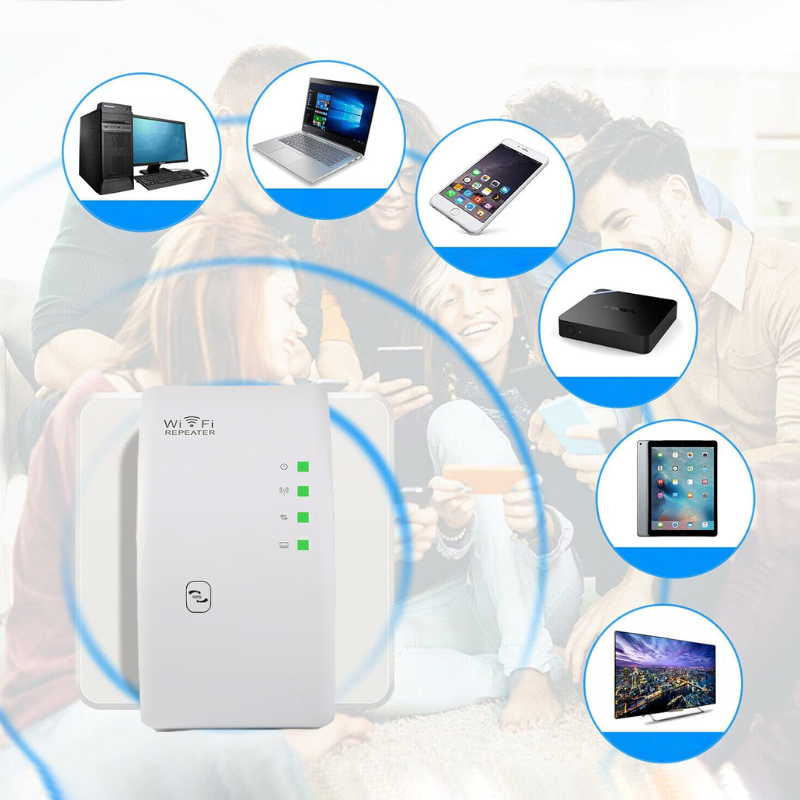 Extenseur de portée WiFi – Amplificateur de signal compact à brancher avec vitesse de 300 Mbps et extension de couverture 2,4 GHz