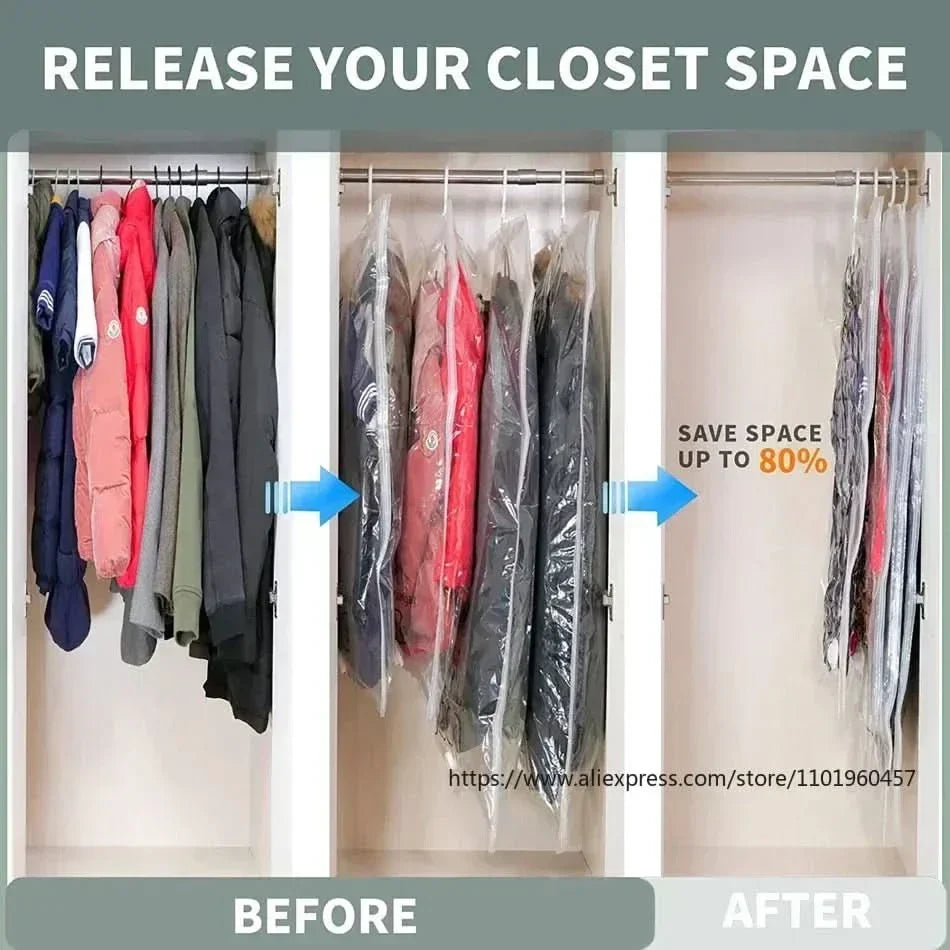 Vacuum Storage Bags for Clothes Set of 3 – Hanging, Space-Saving, Dustproof 4
