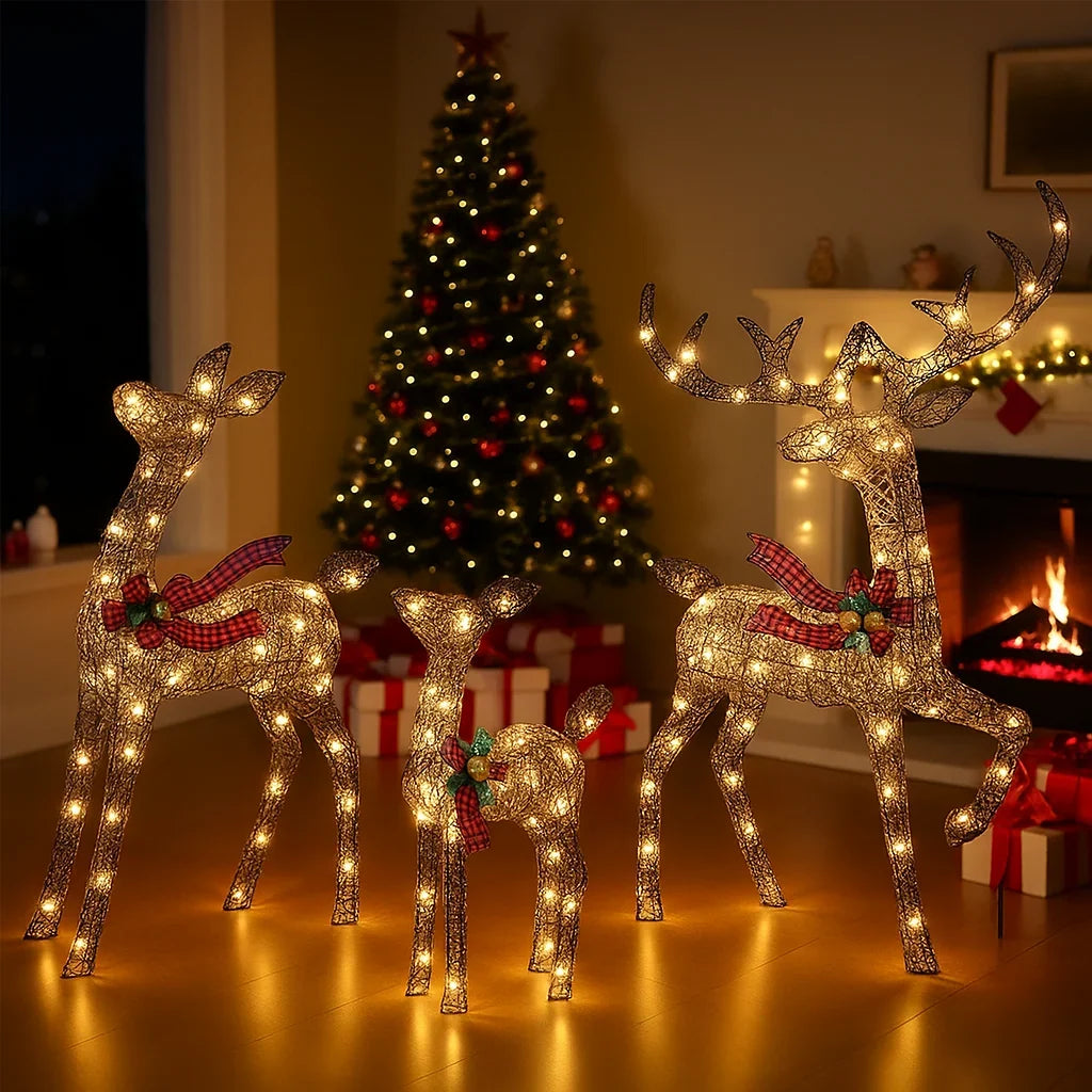 Lighted reindeer family