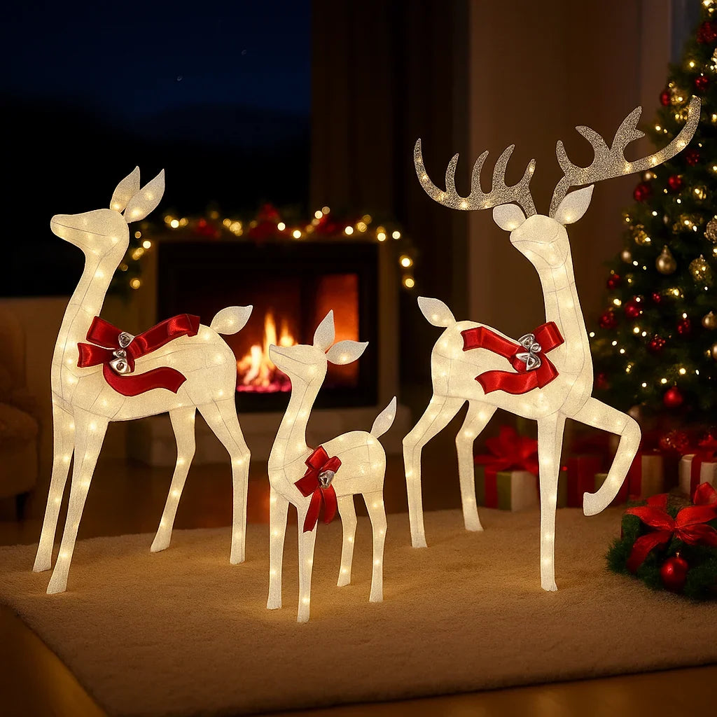 Lighted reindeer family