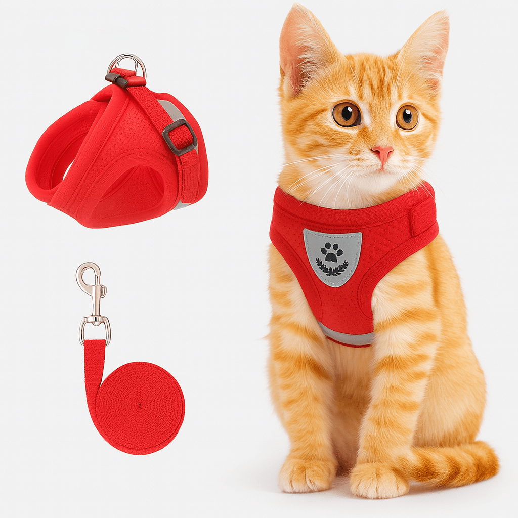 Verstelbaar, ademend en lichtgevend kattentuigje met riem 2