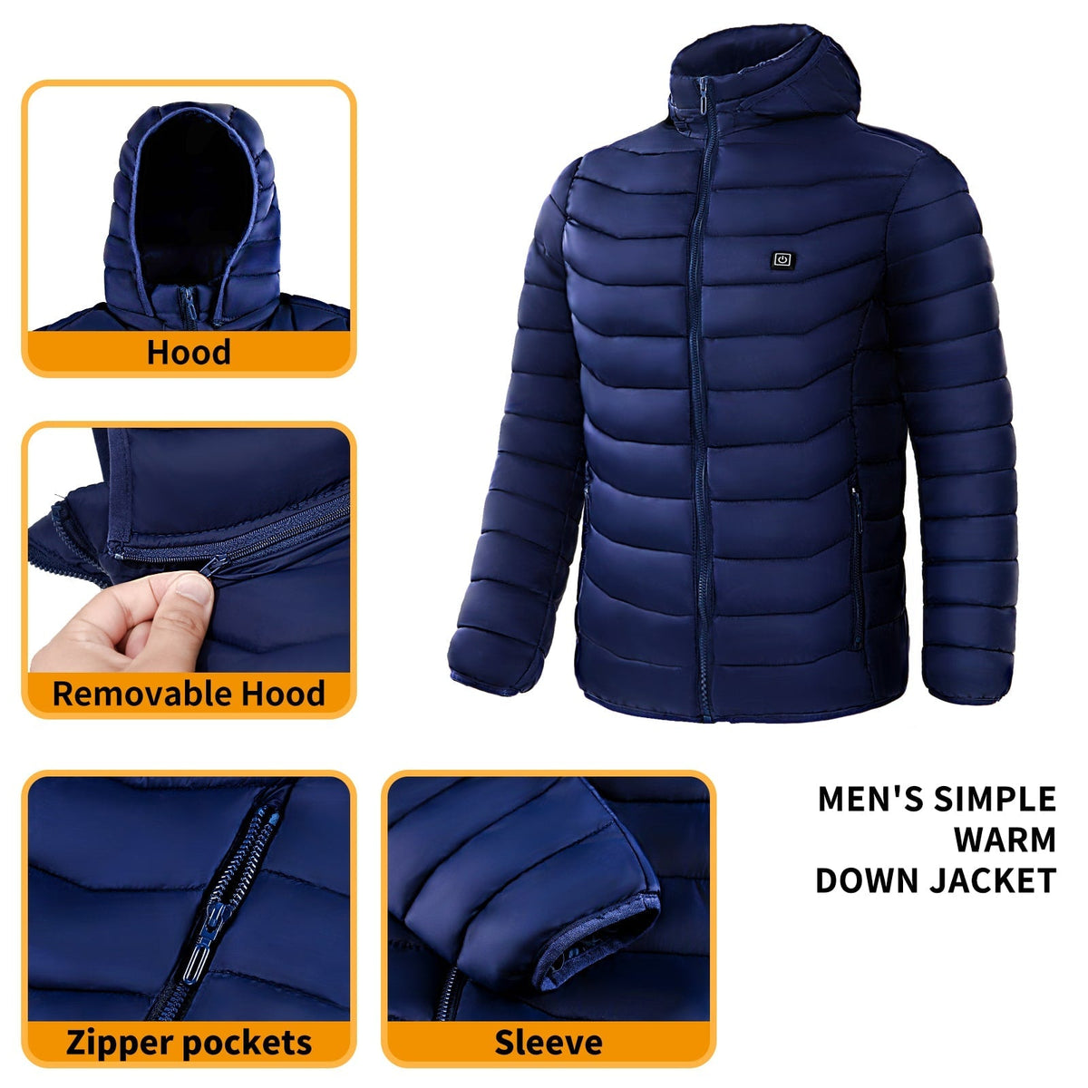 Verwarmde herenpufferjas met capuchon, meerdere verwarmingszones en winddichte buitenlaag 8