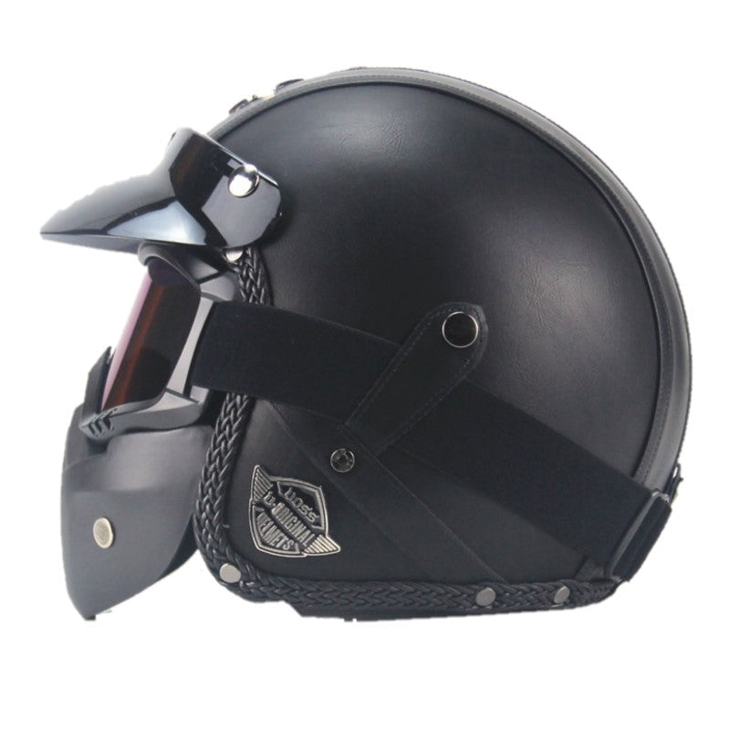 Vintage PU Leren Motorfiets Crash Helm Biker met Visier Masker Goggles 1