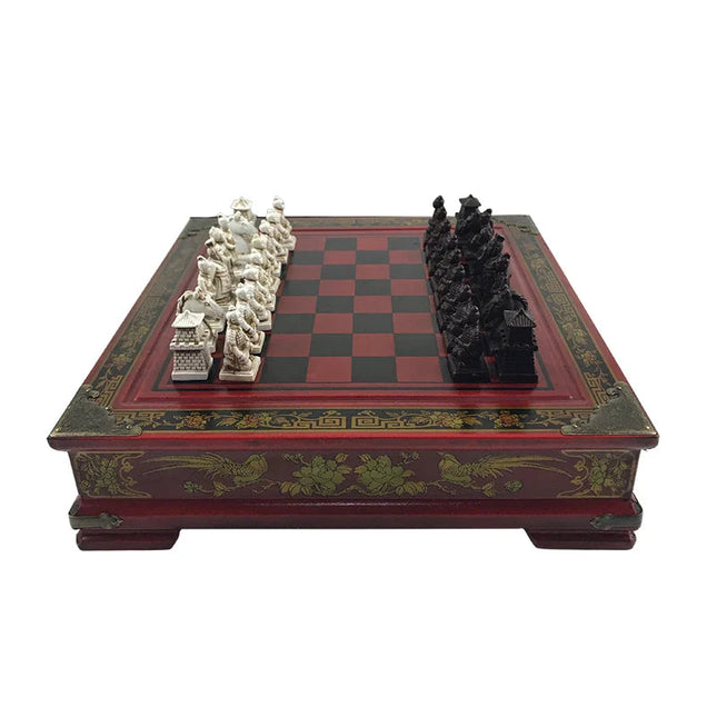Terracotta Warriors Chess Set – Handcrafted Polyresin Pieces with Decorative Vintage Board