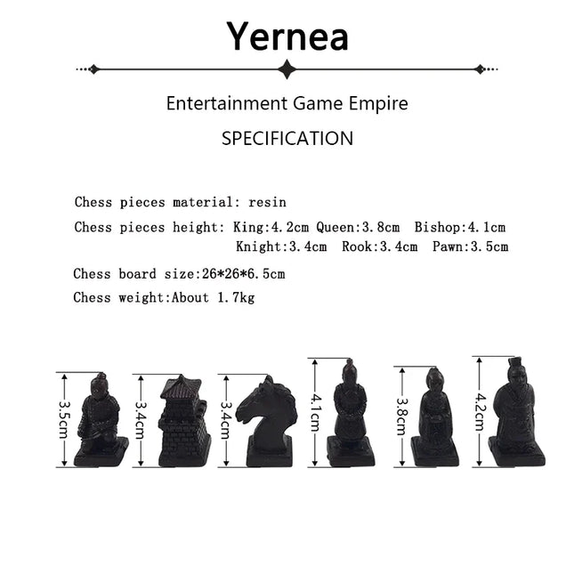 Terracotta Warriors Chess Set – Handcrafted Polyresin Pieces with Decorative Vintage Board