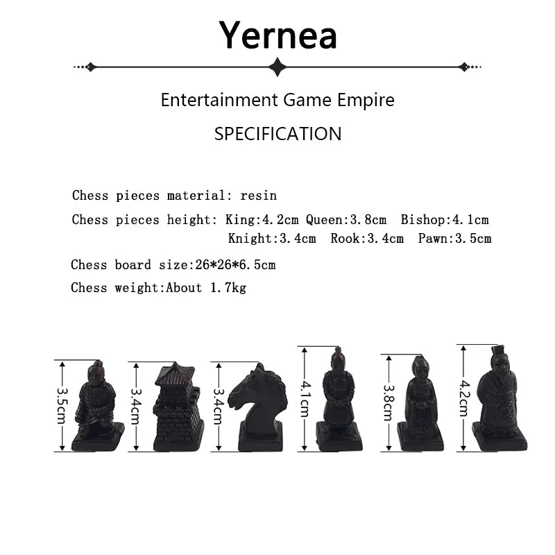 Terracotta Warriors Chess Set – Handcrafted Polyresin Pieces with Decorative Vintage Board