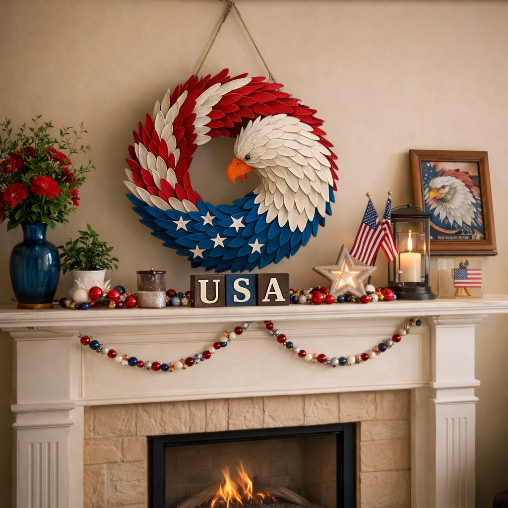 Wall Art Veterans Eagle Wreath Boxwood Door Wall Display 1