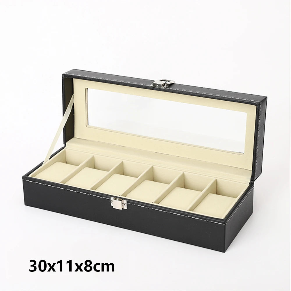 Watch Organizer Storage Box for Watches, PU Leather with Clear Glass Lid, 12 Slots 6