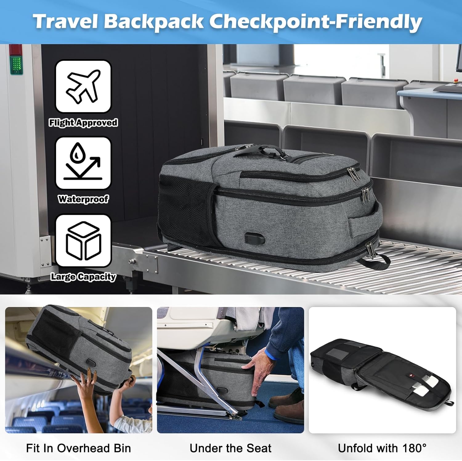 Waterproof Laptop & Lunch Backpack with USB Port – Multi-Compartment Travel Bag 5
