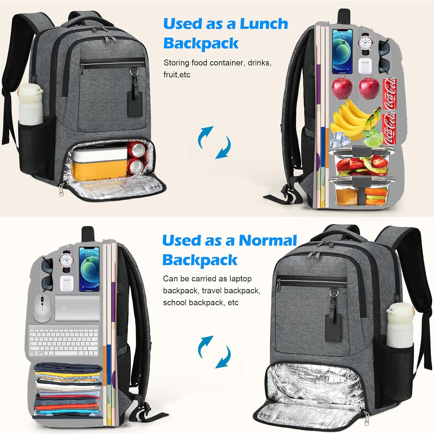Waterproof Laptop & Lunch Backpack with USB Port – Multi-Compartment Travel Bag 6