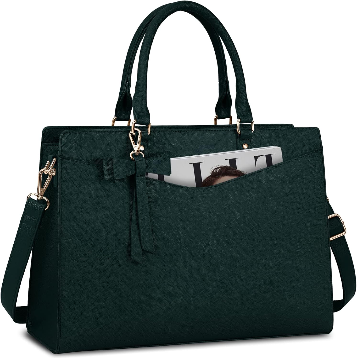 Waterproof PU Leather Laptop Tote Bag for Women, Multi-Pocket Design, Fits 15.6 Inch 1