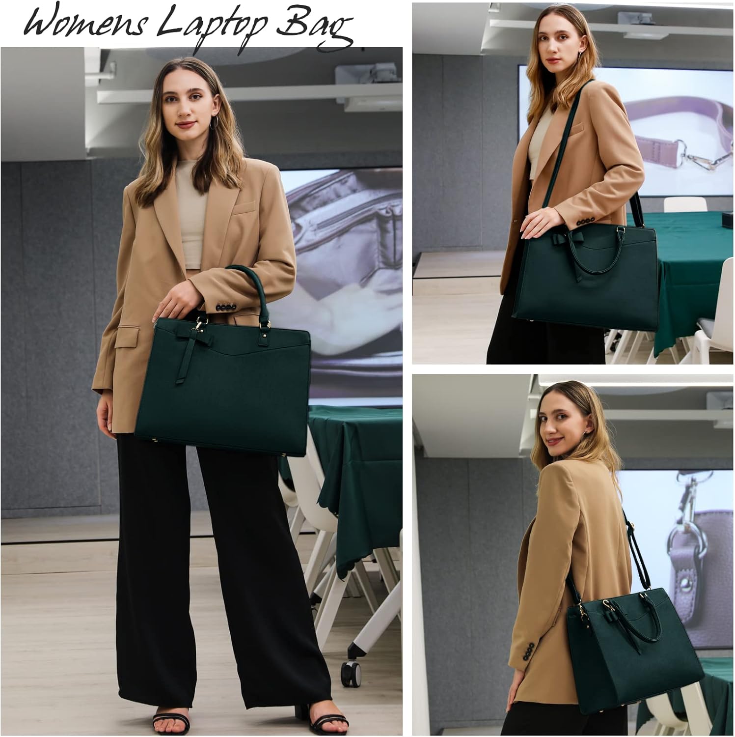 Waterproof PU Leather Laptop Tote Bag for Women, Multi-Pocket Design, Fits 15.6 Inch 5
