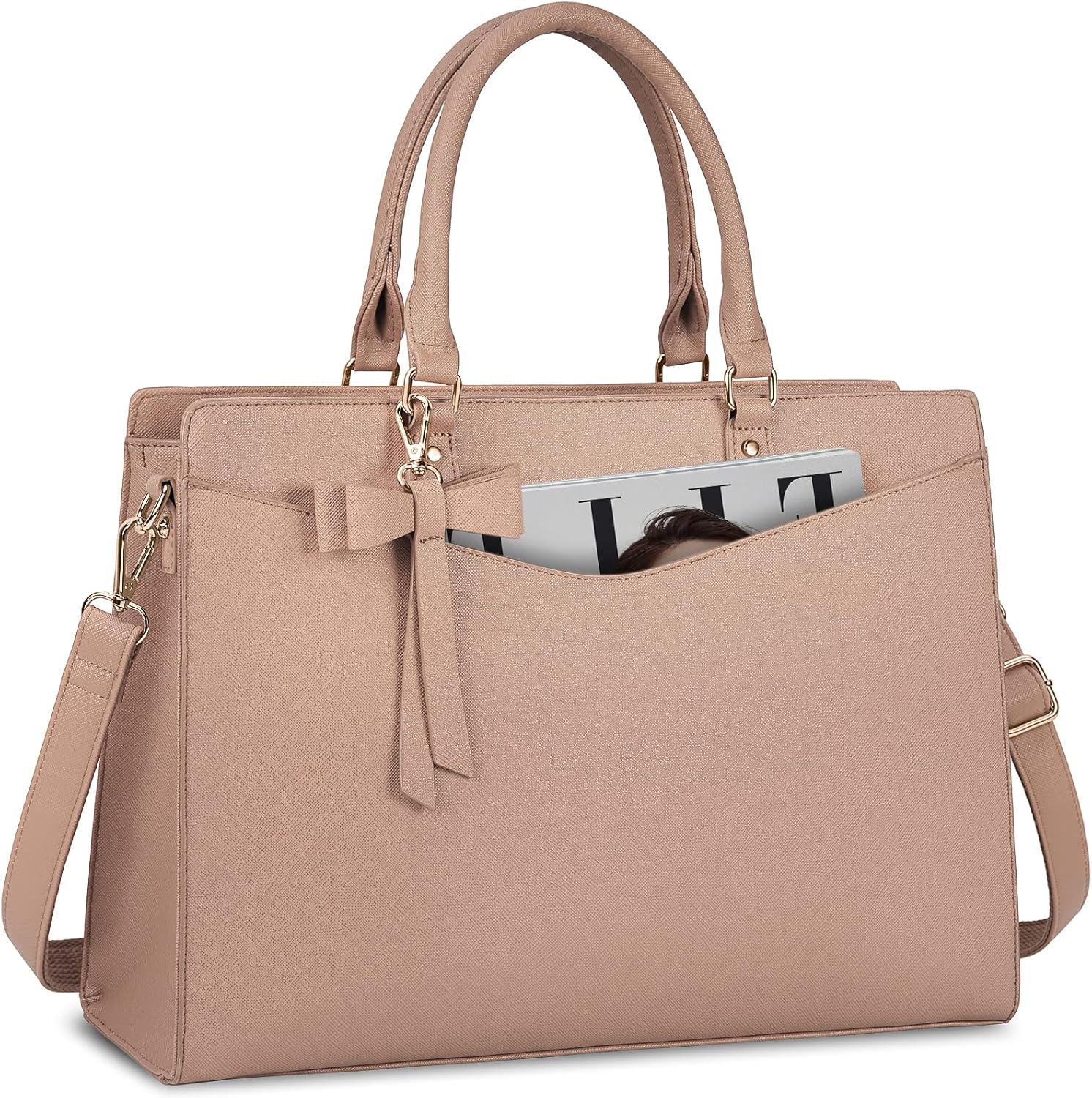Waterproof PU Leather Laptop Tote Bag for Women, Multi-Pocket Design, Fits 15.6 Inch 7