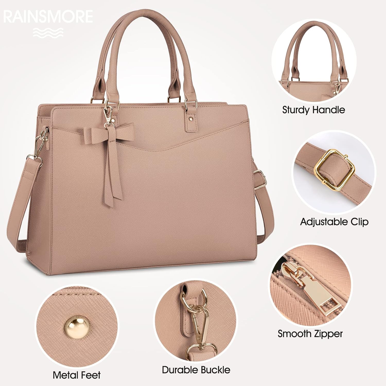 Waterproof PU Leather Laptop Tote Bag for Women, Multi-Pocket Design, Fits 15.6 Inch 8
