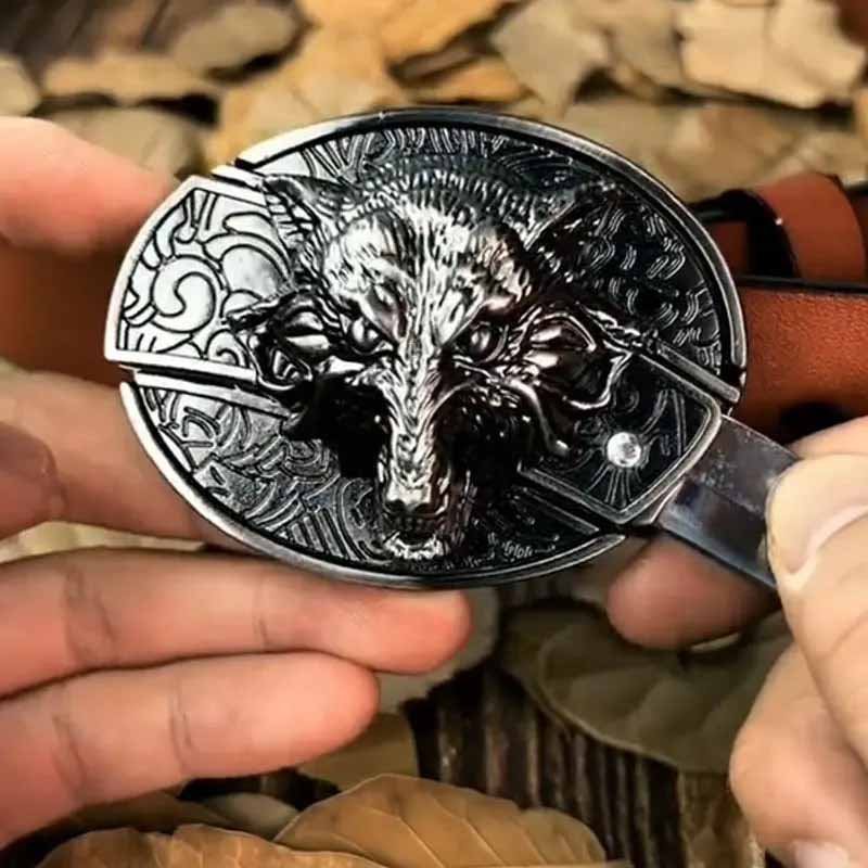 Wearclo | Oval Bull Skull Belt Buckle with Hidden Knife 23