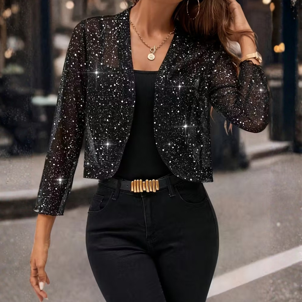Wearclo | Shimmer Sequin Open Front Jacket 1