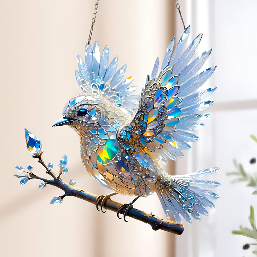 Window Suncatcher Stained Glass Bluebird Acrylic Hanging Decor 0