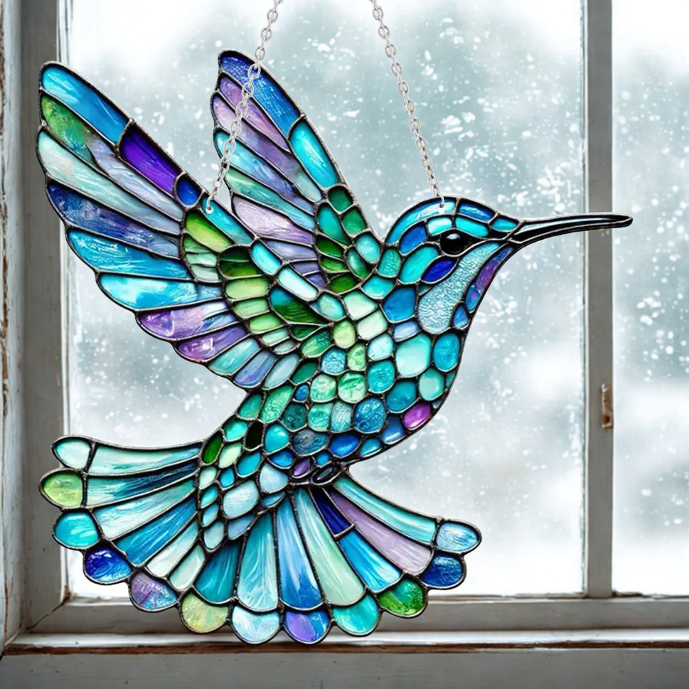 Window Suncatcher Stained Glass Bluebird Acrylic Hanging Decor 7