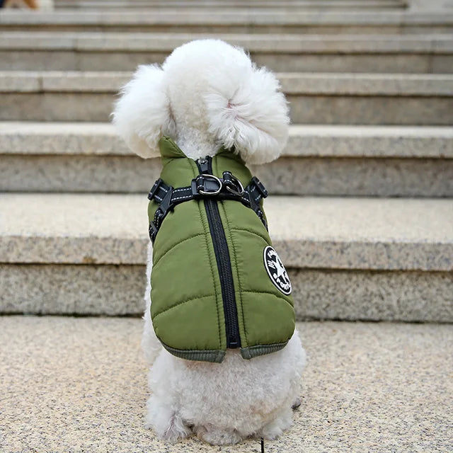 Windproof and Waterproof Dog Jacket with Integrated Harness 0
