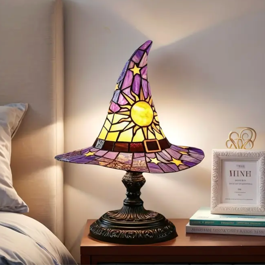 Witch Hat Accent Lamp Tiffany Style Decorative Table Lamp With Star and Sun Design 6