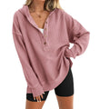 🎁Women’s Oversized V-Neck Hoodie – Relaxed Button Pullover with Side Slits 5