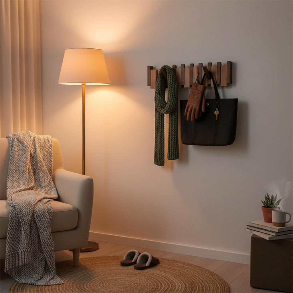 Wooden Piano-Shaped Coat Rack Stand with Multiple Hooks for Wall Mounted Storage 3