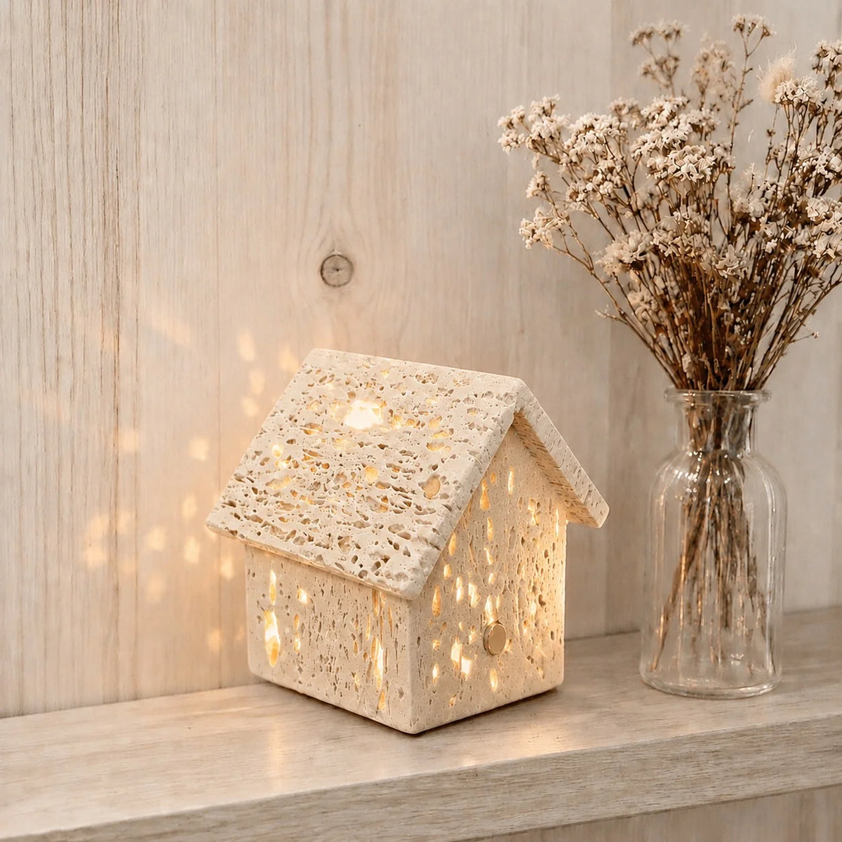 Wrenn Wabi Sabi Travertine House Shaped Table Lamp 0